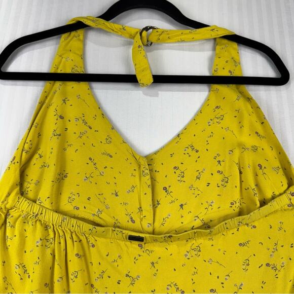 RVCA 90’s Baby Mustard Yellow Floral Button Front Halter Dress Women’s Medium - Picture 4 of 7